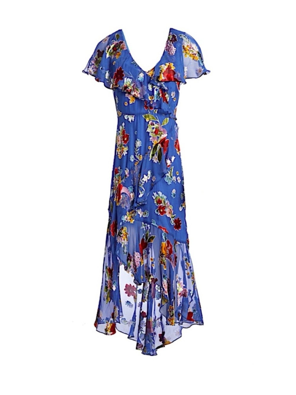 Alice + Olivia Electra Floral Silk Blend Asymmetrical Ruffle Cocktail Dress - Picture 7 of 9
